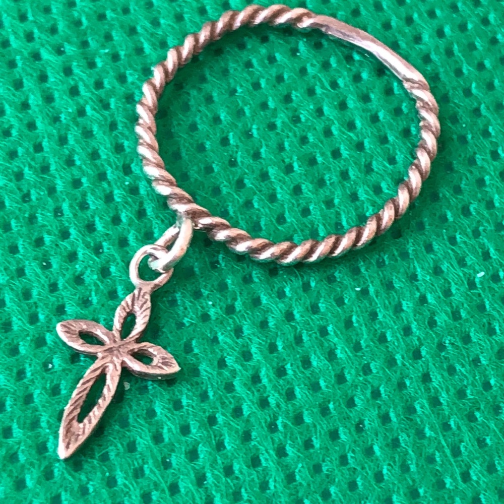 Small Sterling Silver Cross Charm Stackable Ring 4 - image 1